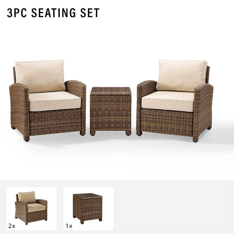 Crosley Furniture Bradenton 3 Piece Metal Patio Conversation Set in Brown/Sand
