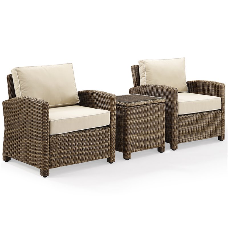 Crosley Furniture Bradenton 3 Piece Metal Patio Conversation Set in Brown/Sand