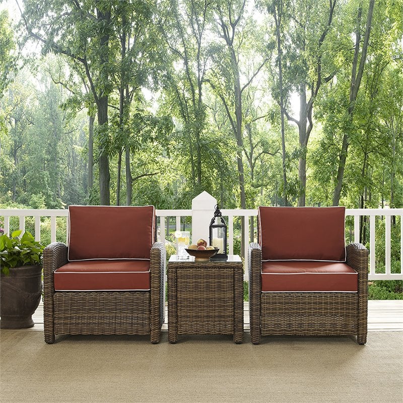 Crosley Furniture Bradenton 3 Piece Metal Patio Conversation Set in Sangria Red