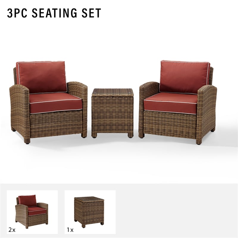 Crosley Furniture Bradenton 3 Piece Metal Patio Conversation Set in Sangria Red