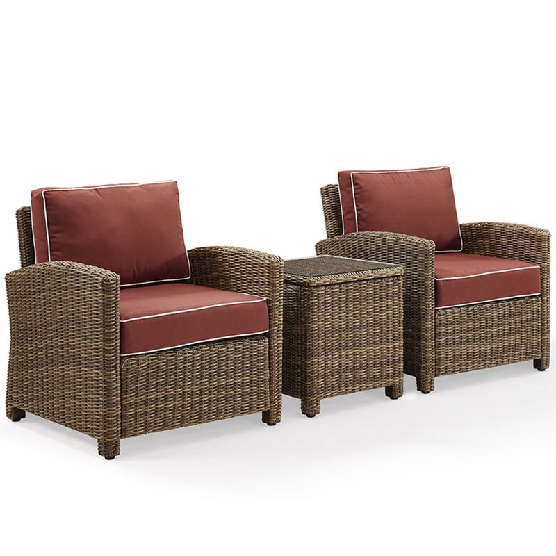 Crosley Furniture Bradenton 3 Piece Metal Patio Conversation Set in Sangria Red