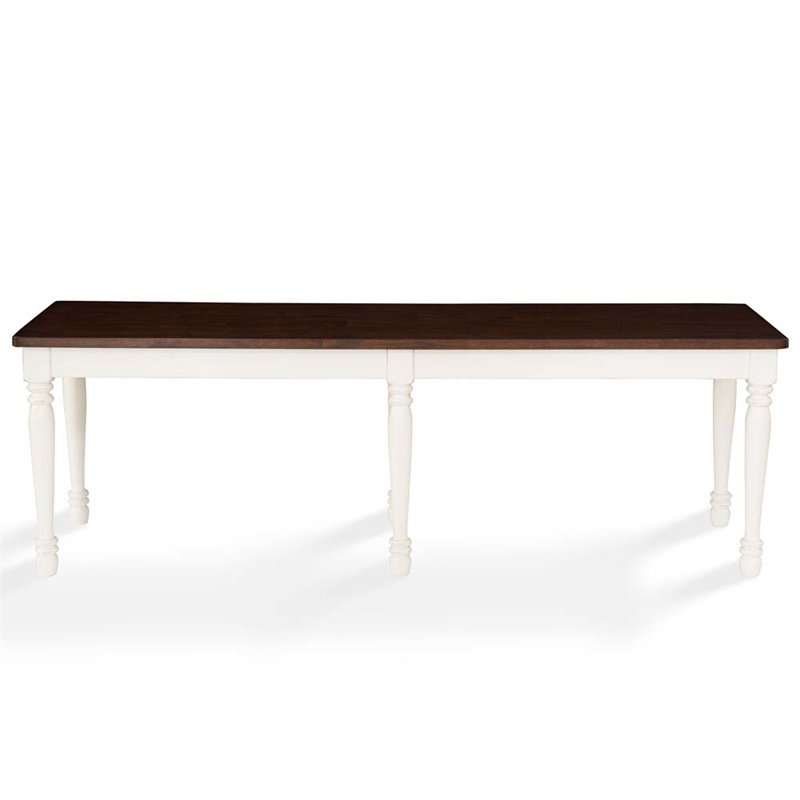 Crosley Furniture Shelby Turned Leg Wood Dining Bench in White/ Dark Brown