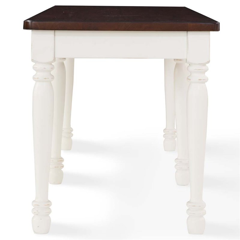 Crosley Furniture Shelby Turned Leg Wood Dining Bench in White/ Dark Brown