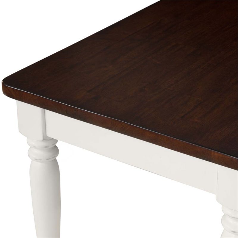 Crosley Furniture Shelby Turned Leg Wood Dining Bench in White/ Dark Brown