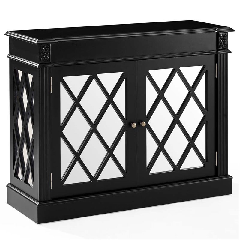 Crosley Rialto Mirrored Door Accent Chest In Distressed Black Crosley Rialto Mirrored Door Accent Chest In Distressed Black