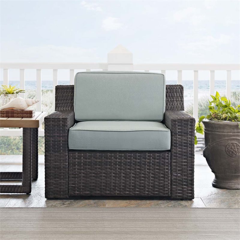 Crosley Beaufort Wicker Patio Chair in Brown and Mist