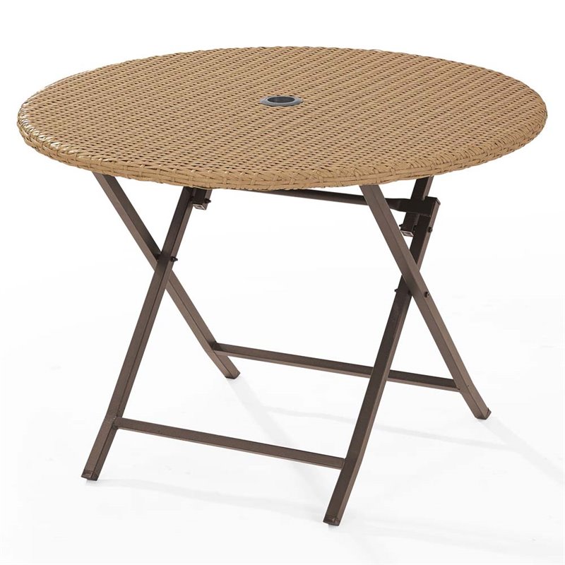 Crosley Palm Harbor Wicker Folding Patio Dining Table In Light Brown