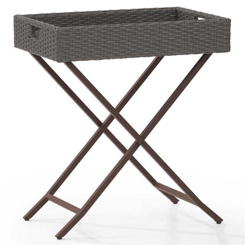 Crosley Palm Harbor Wicker Patio Butler Tray in Weathered Gray CO7206WG