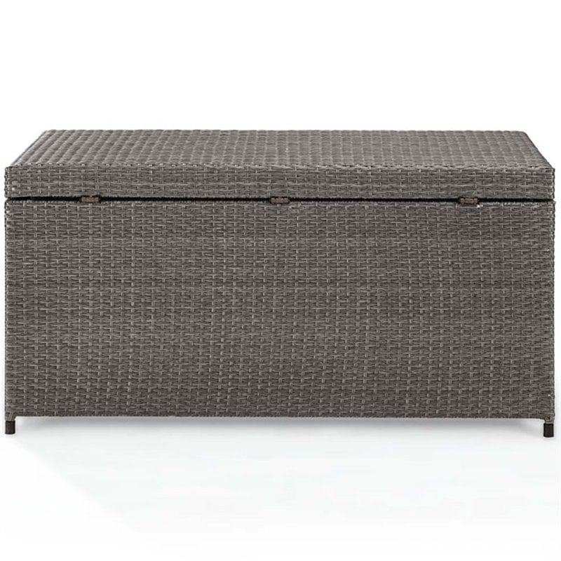 Crosley Furniture Palm Harbor Wicker / Rattan Patio Deck Box in Weathered Gray