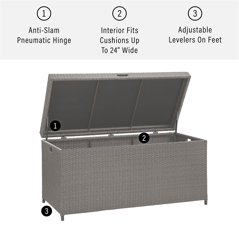 Crosley Furniture Palm Harbor Wicker / Rattan Patio Deck Box in Weathered Gray