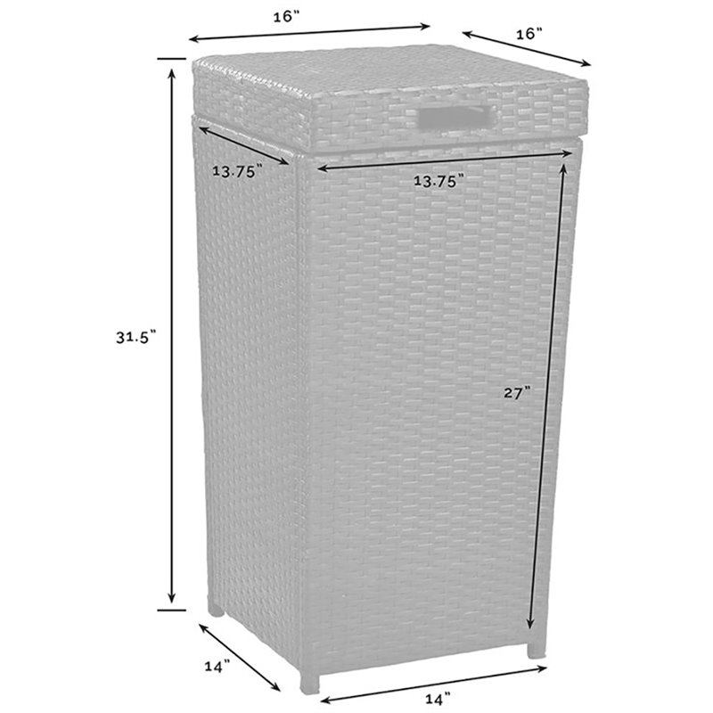 Crosley Furniture Palm Harbor Wicker / Rattan Patio Trash Can in Weathered Gray