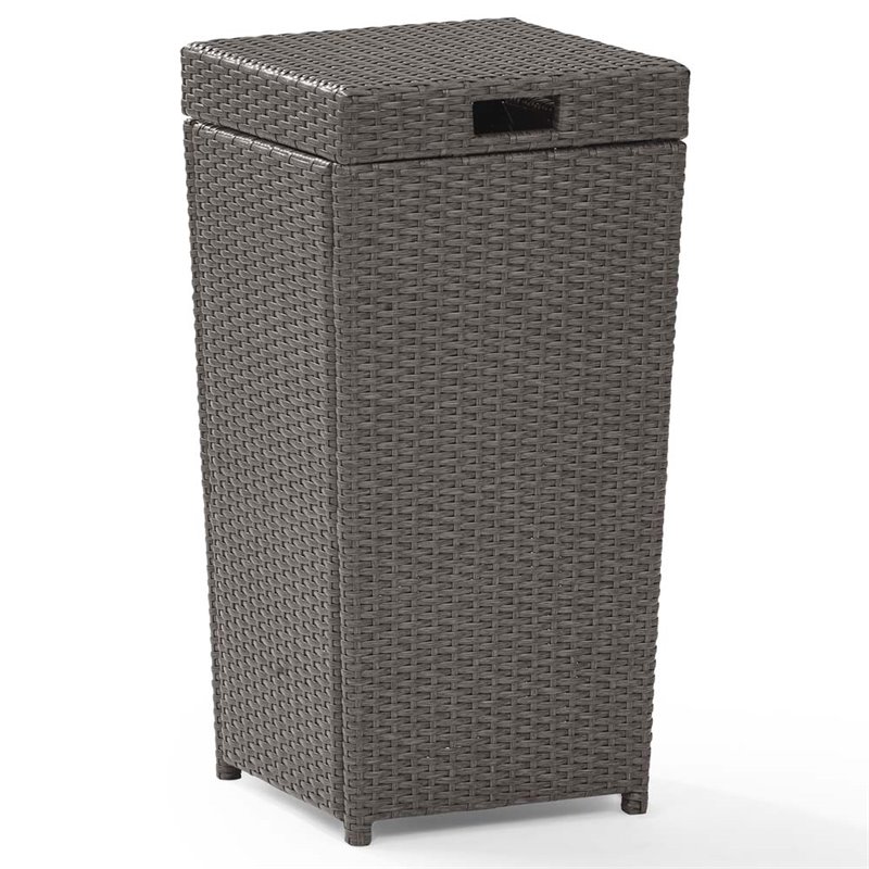 Crosley Furniture Palm Harbor Wicker / Rattan Patio Trash Can in Weathered Gray