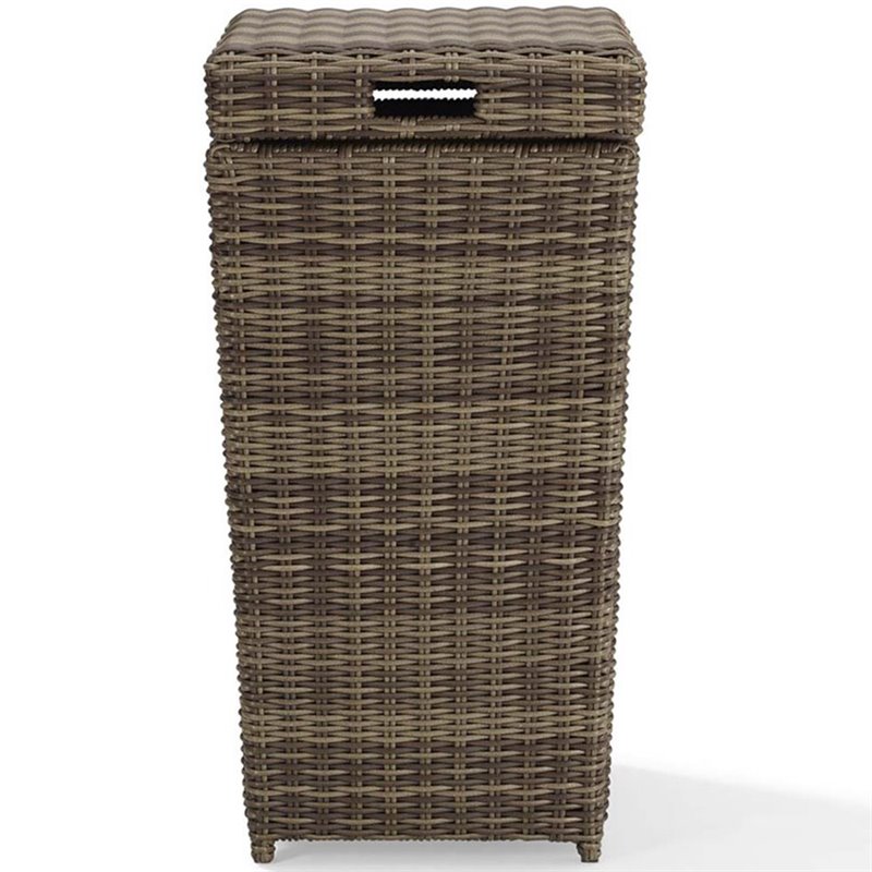 Crosley Bradenton Wicker Patio Trash Can In Weathered Brown