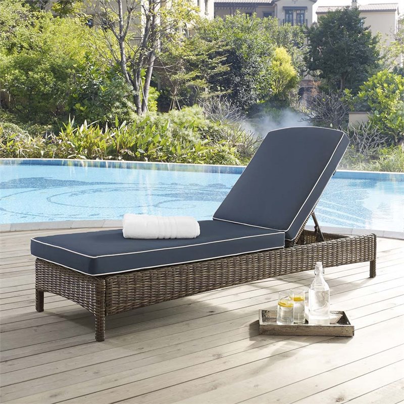 Crosley Furniture Bradenton Fabric Patio Chaise Lounge in Brown/Navy
