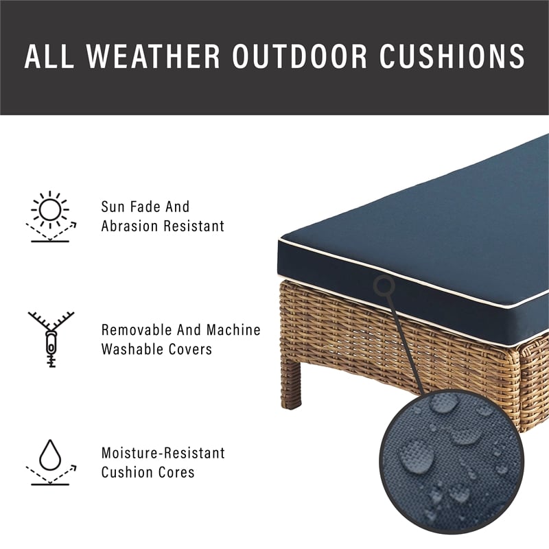 Crosley Furniture Bradenton Fabric Patio Chaise Lounge in Brown/Navy