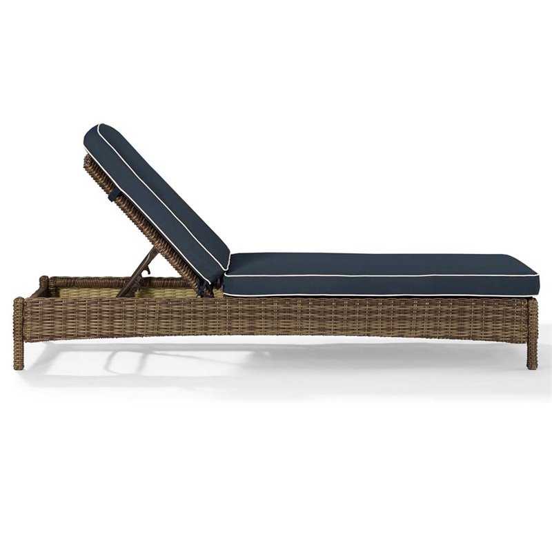 Crosley Furniture Bradenton Fabric Patio Chaise Lounge in Brown/Navy