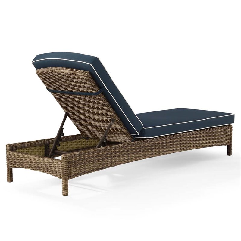 Crosley Furniture Bradenton Fabric Patio Chaise Lounge in Brown/Navy