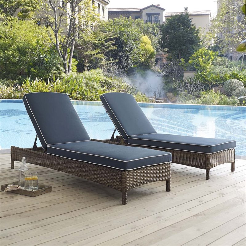 Crosley Furniture Bradenton Fabric Patio Chaise Lounge in Brown/Navy