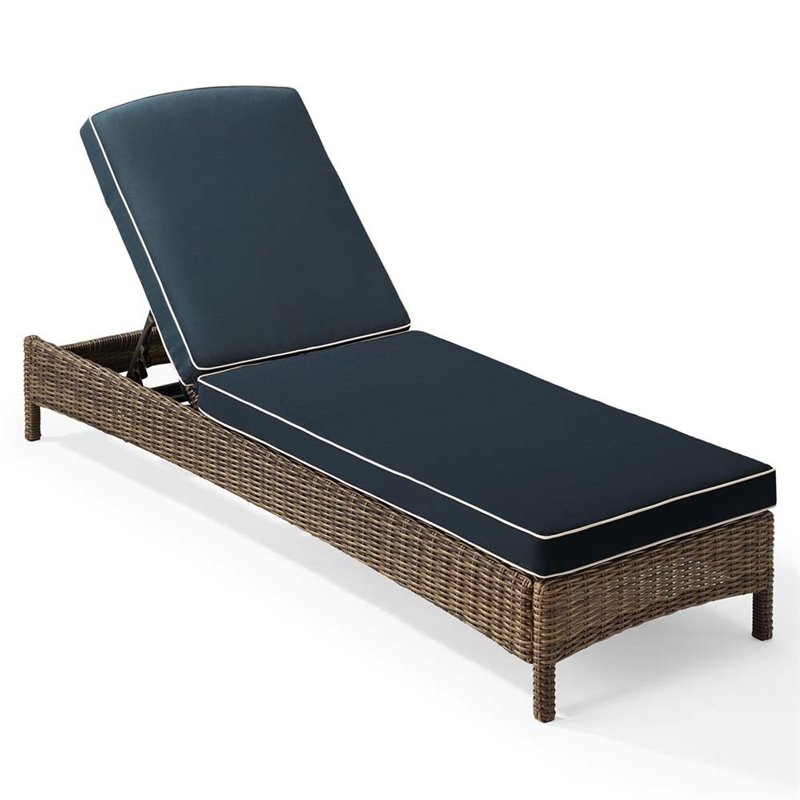 Crosley Furniture Bradenton Fabric Patio Chaise Lounge in Brown/Navy
