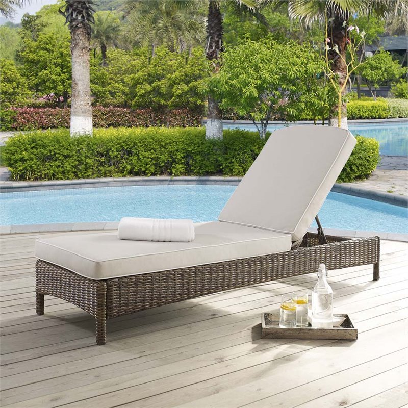 Crosley Furniture Bradenton Fabric Patio Chaise Lounge in Brown/Sand