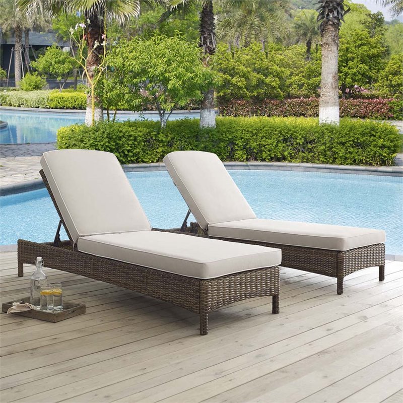 Crosley Furniture Bradenton Fabric Patio Chaise Lounge in Brown/Sand