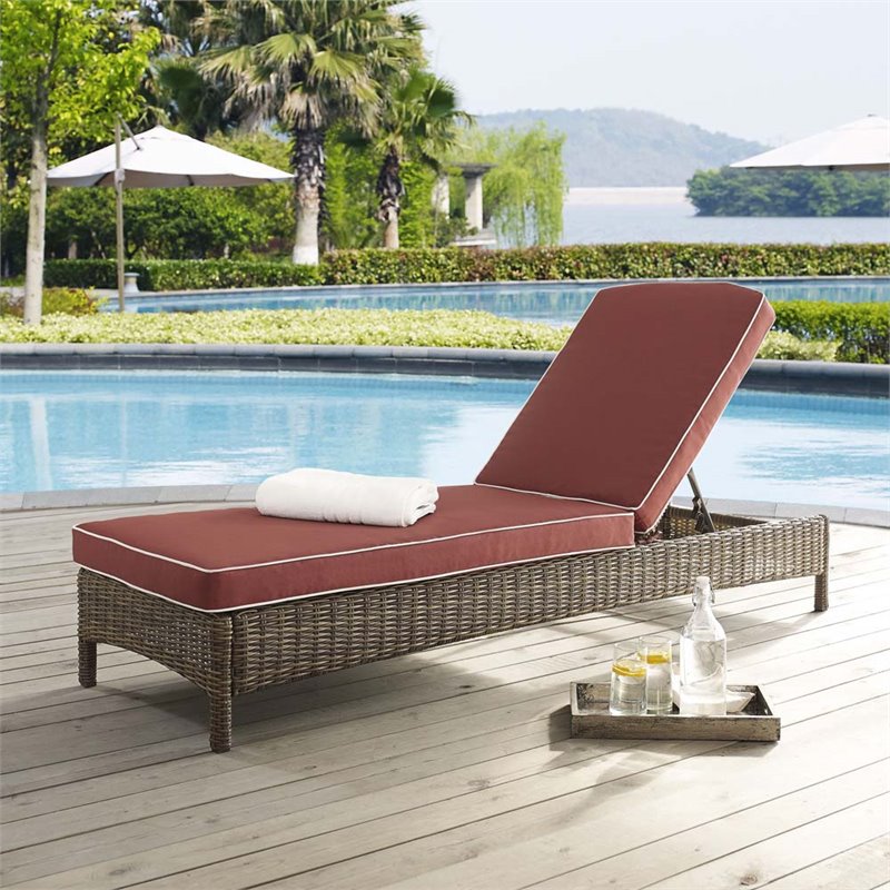 Crosley Furniture Bradenton Fabric Patio Chaise Lounge in Brown/Red