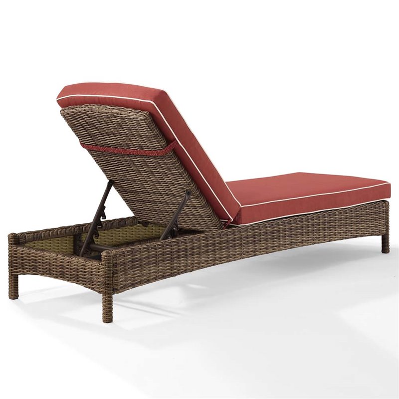 Crosley Furniture Bradenton Fabric Patio Chaise Lounge in Brown/Red