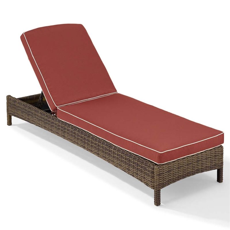 Crosley Furniture Bradenton Fabric Patio Chaise Lounge in Brown/Red