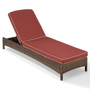 Crosley Furniture Bradenton Fabric Patio Chaise Lounge in Brown/Red
