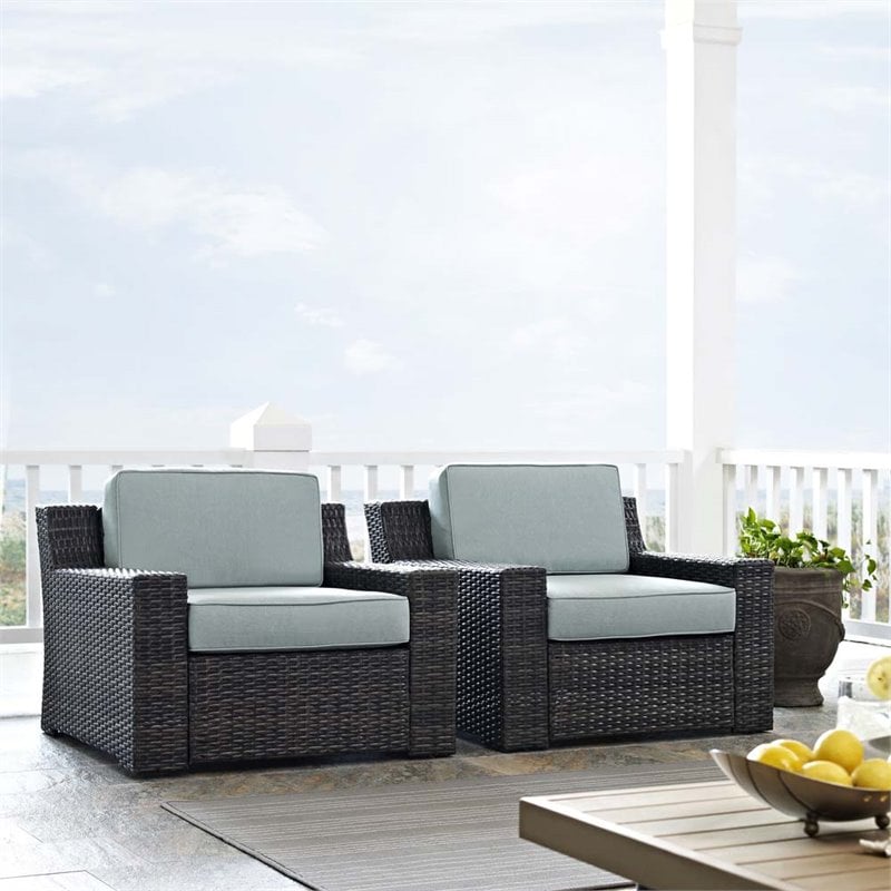 Crosley Beaufort Wicker Patio Chair in Brown and Mist (Set of 2)