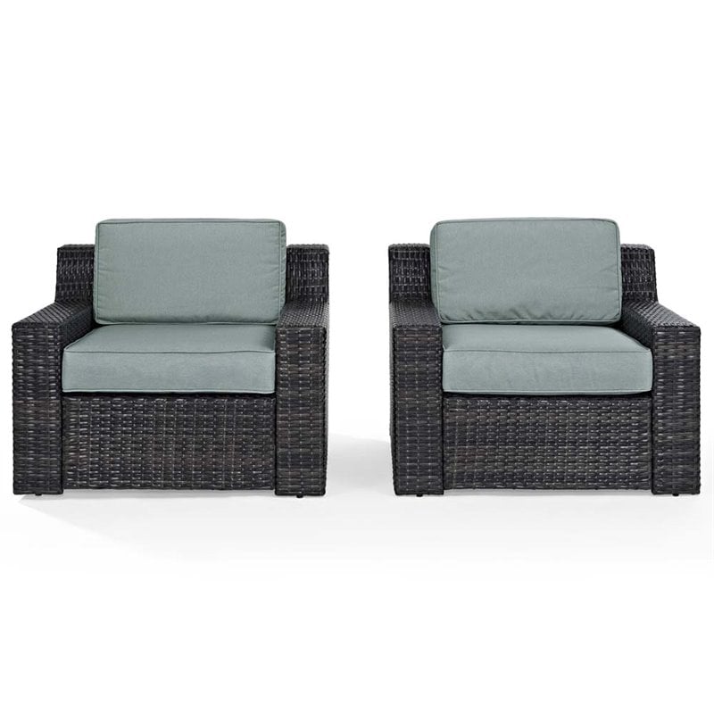 Crosley Beaufort Wicker Patio Chair in Brown and Mist (Set of 2)