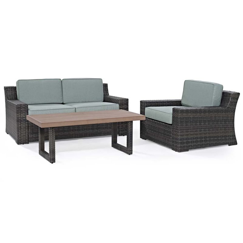 Crosley Beaufort 3 Piece Wicker Patio Sofa Set In Brown And Mist Crosley Beaufort 3 Piece Wicker Patio Sofa Set In Brown And Mist