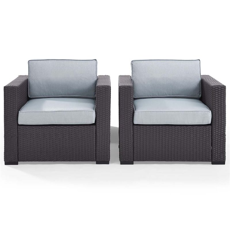 Crosley Furniture Biscayne Fabric Patio Arm Chair in Brown/Blue (Set of 2)