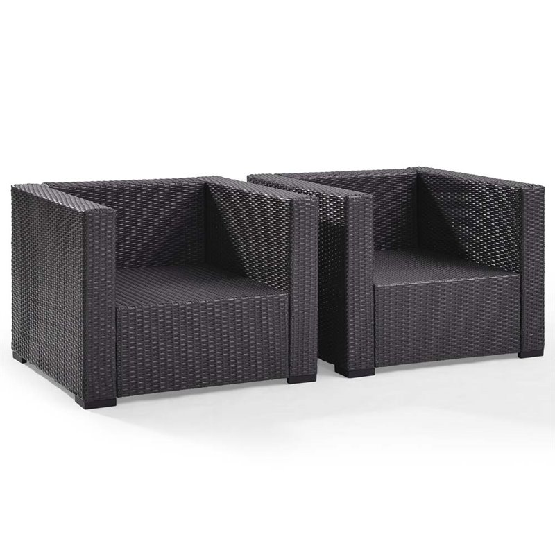 Crosley Furniture Biscayne Fabric Patio Arm Chair in Brown/Blue (Set of 2)