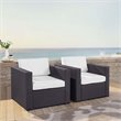 Crosley Furniture Biscayne Fabric Patio Arm Chair in Brown/White (Set of 2)