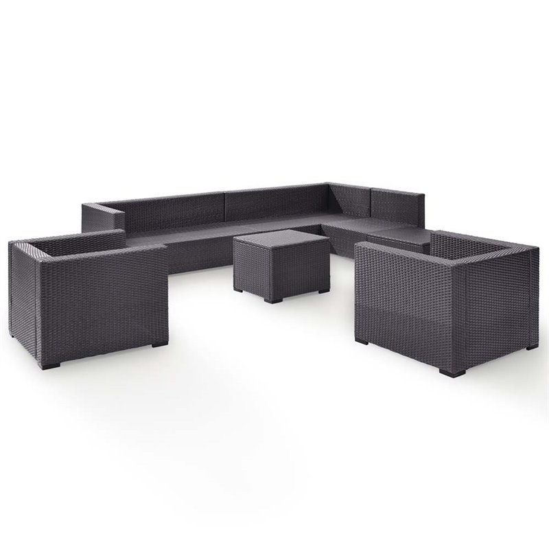 Crosley Biscayne 7 Piece Wicker Patio Sectional Set in Brown and Mocha