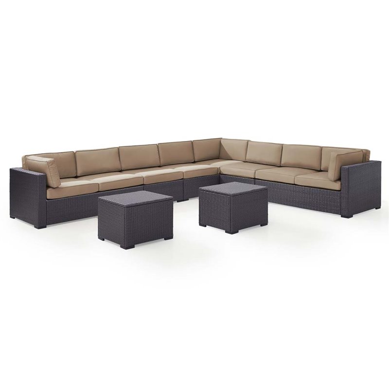 Crosley Biscayne 7 Piece Wicker Patio Sectional Set in Brown and Mocha