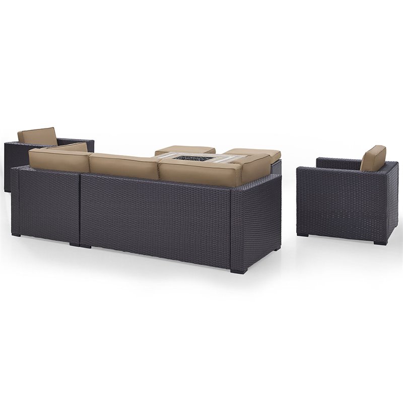 Crosley Biscayne 7 Piece Wicker Patio Fire Pit Sofa Set in Brown and