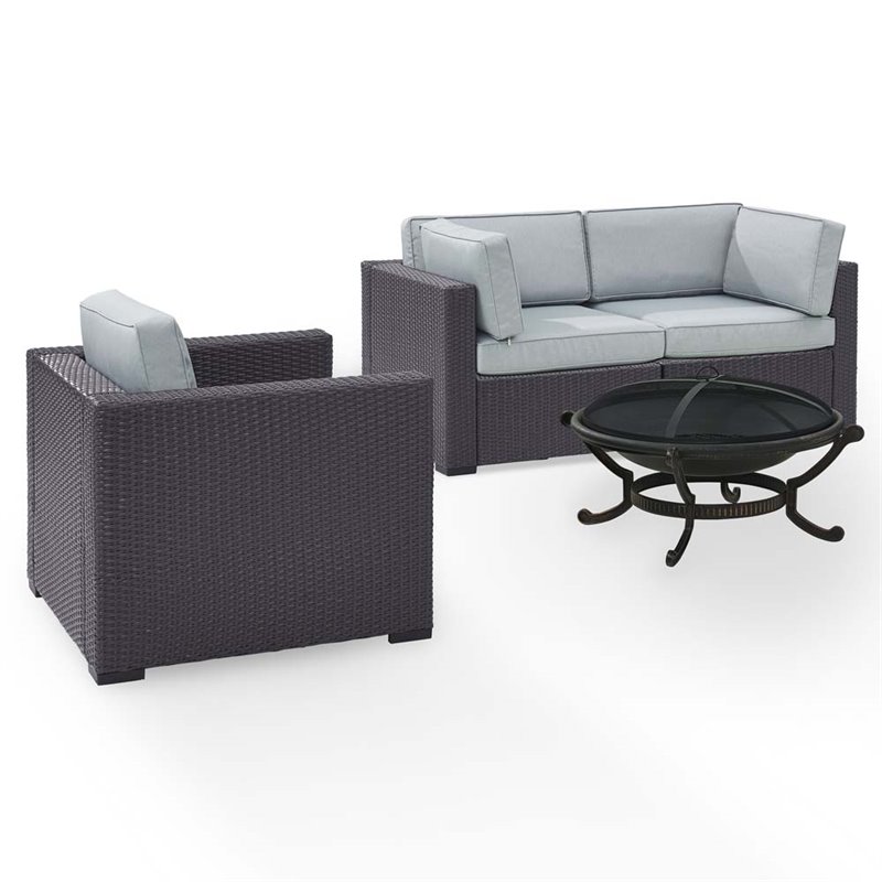 Crosley Biscayne 4 Piece Wicker Patio Fire Pit Sofa Set in Brown and
