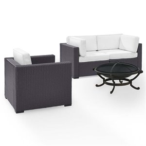 crosley biscayne wicker patio fire pit sofa set in brown and white