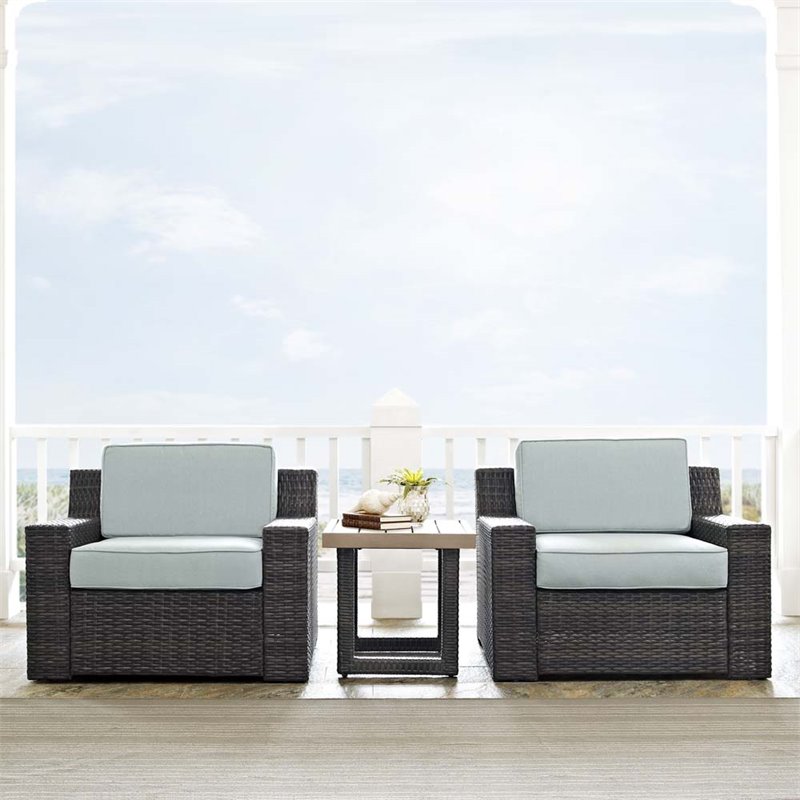 Crosley Beaufort 3 Piece Wicker Patio Conversation Set in Brown and Mist