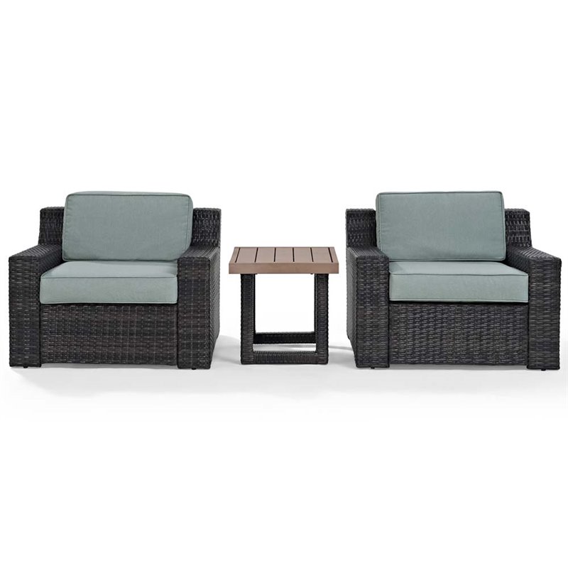 Crosley Beaufort 3 Piece Wicker Patio Conversation Set in Brown and Mist