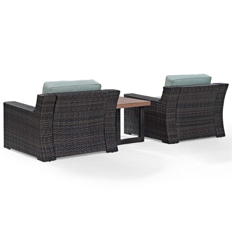 Crosley Beaufort 3 Piece Wicker Patio Conversation Set in Brown and Mist