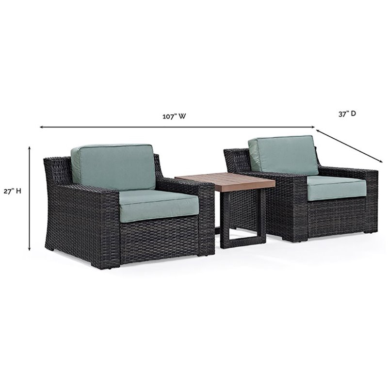 Crosley Beaufort 3 Piece Wicker Patio Conversation Set in Brown and Mist