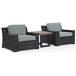 Crosley Beaufort 3 Piece Wicker Patio Conversation Set in Brown and Mist