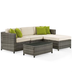 crosley sea island 5 piece patio sectional set in brown and creme