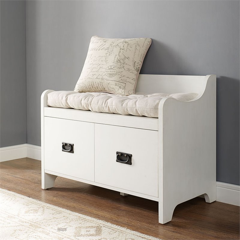 Crosley Fremont Storage Entryway Bench in Distressed White Cymax Business