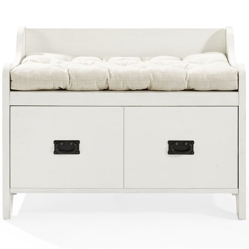 Crosley Fremont Storage Entryway Bench in Distressed White Cymax Business