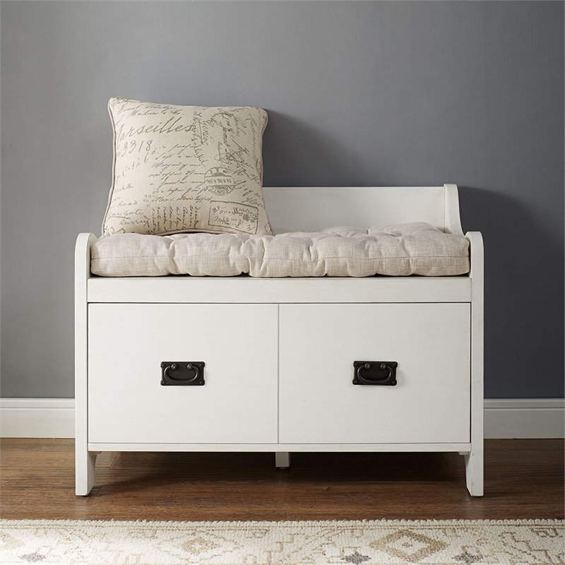 Crosley Fremont Storage Entryway Bench in Distressed White Cymax Business