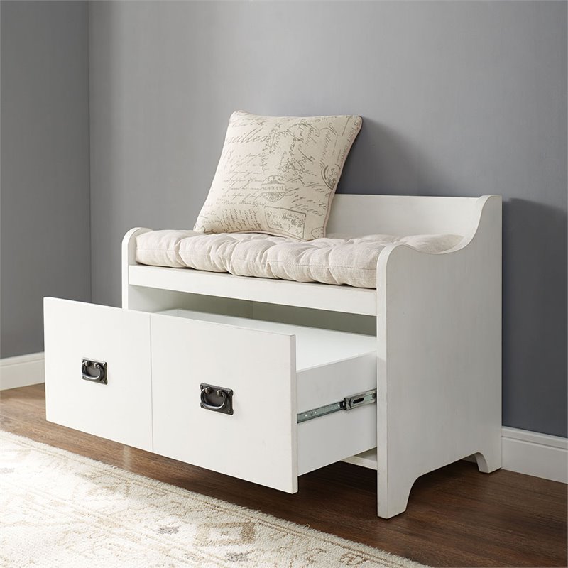 Crosley Fremont Storage Entryway Bench in Distressed White Cymax Business